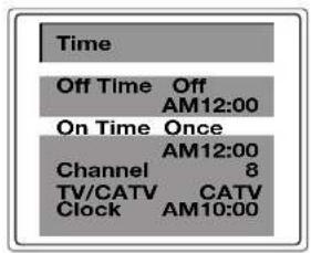 Time Off Time Off AM12:00 On Time Once AM12:00 Channel 8 TV/CATV CATV Clock AM10:00
