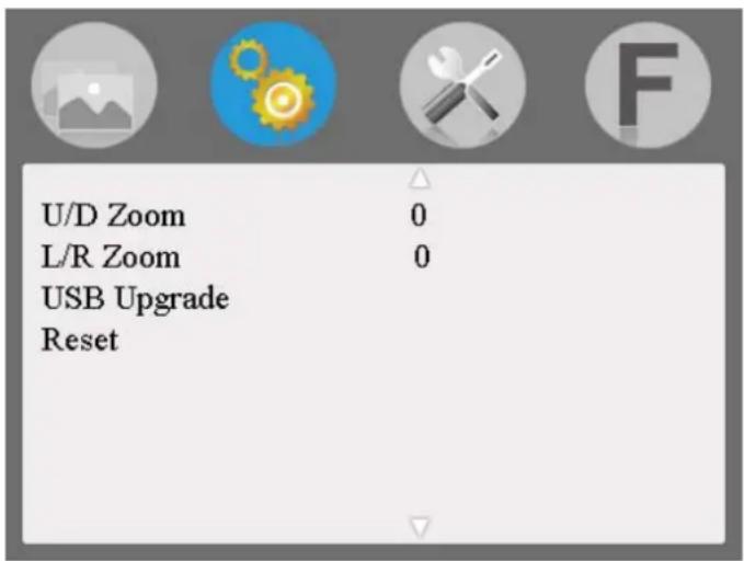 U/D Zoom 0 L/R Zoom 0 USB Upgrade Reset