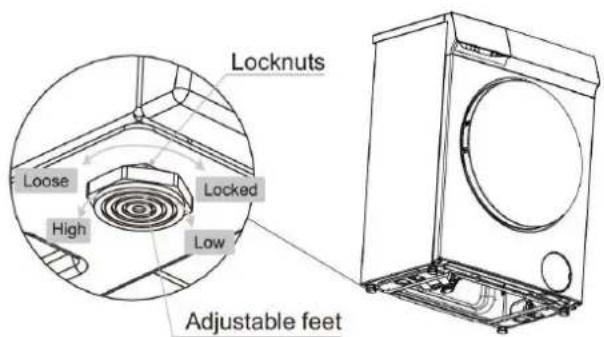 Locknuts Loose High Locked Low Adjustable feet