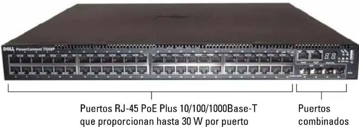 DELL PowerConnect 7048P Puertos RJ-45 PoE Plus 10/100/1000Base-T que proporcionan hasta 30 W por puerto Puertos combinados