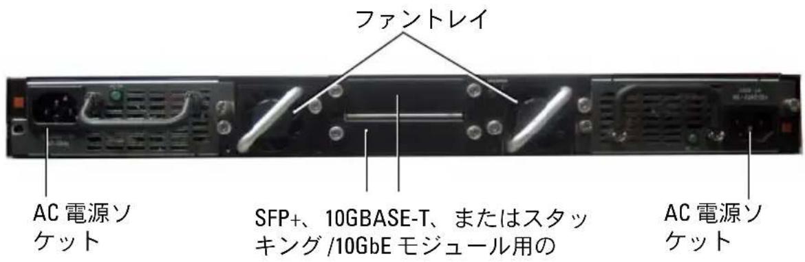 ファントレイ AC 電源ソ ケット SFP+、10GBASE-T、またはスタッ キング/10GbE モジュール用の AC 電源ソ ケット
