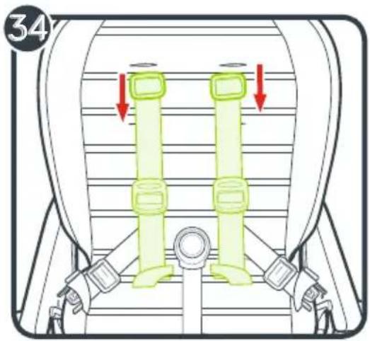 Diagram of a car seatbelt with two green belt stopper clips and red arrows indicating force or movement (no text or symbols)