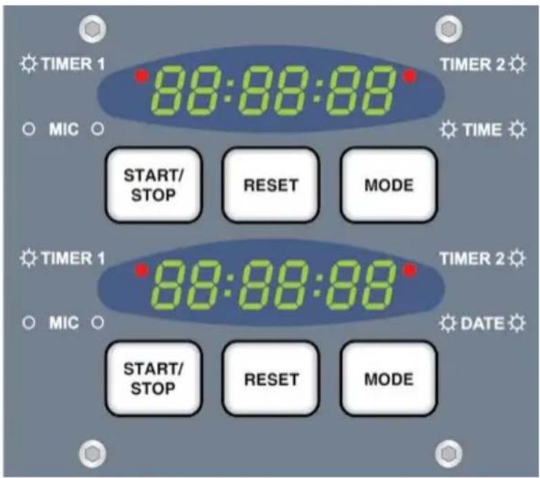 TIMER 1 88:88:88° TIMER 2 MIC TIME START/ STOP RESET MODE TIMER 1 88:88:88° TIMER 2 MIC DATE START/ STOP RESET MODE