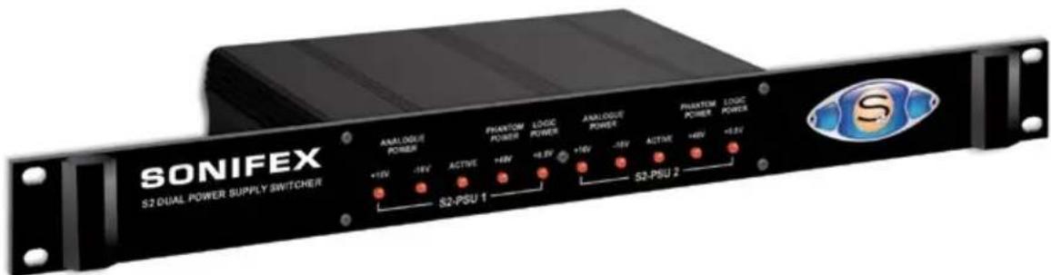 SONIFEX S2 DUAL POWER SUPPLY SWITCHER ANALOGUE POWER +10V -10V ACTIVE +6V -0.5V S2-PSU 1 PHANTOM POWER LOGIC POWER ANALOGUE POWER +10V -10V ACTIVE +6V -0.5V S2-PSU 2 PHANTOM POWER LOGIC POWER