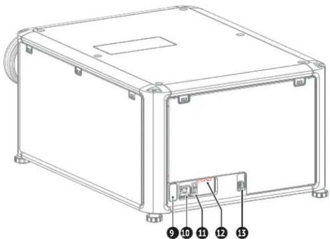 Technical diagram of a device casing with numbered components labeled 9 to 13
