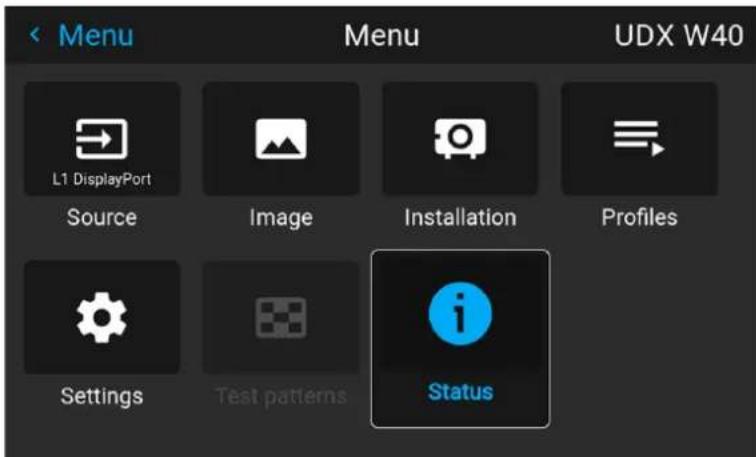 < Menu L1 DisplayPort Source Image Installation Profiles Settings Test patterns Status UDX W40