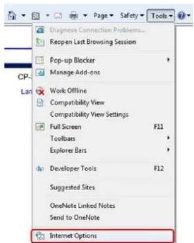 Diagnose Connection Problems... Reopen Last Browsing Session Pop-up Blocker Manage Add-ons Work Offline Compatibility View Compatibility View Settings Full Screen F11 Toolbars Explorer Bars Developer Tools F12 Suggested Sites OneNote Linked Notes Send to OneNote Internet Options