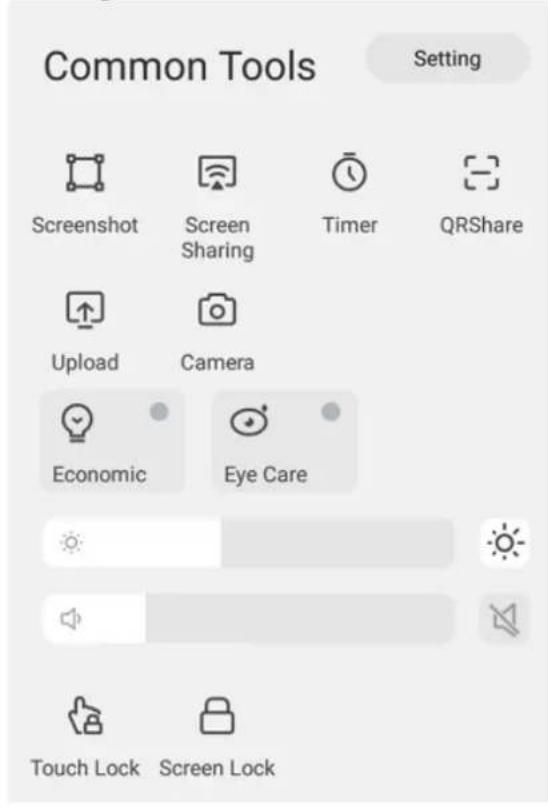 Common Tools Setting Screenshot Screen Shot Screen Sharing Timer QRShare Upload Camera Economic Eye Care Touch Lock Screen Lock