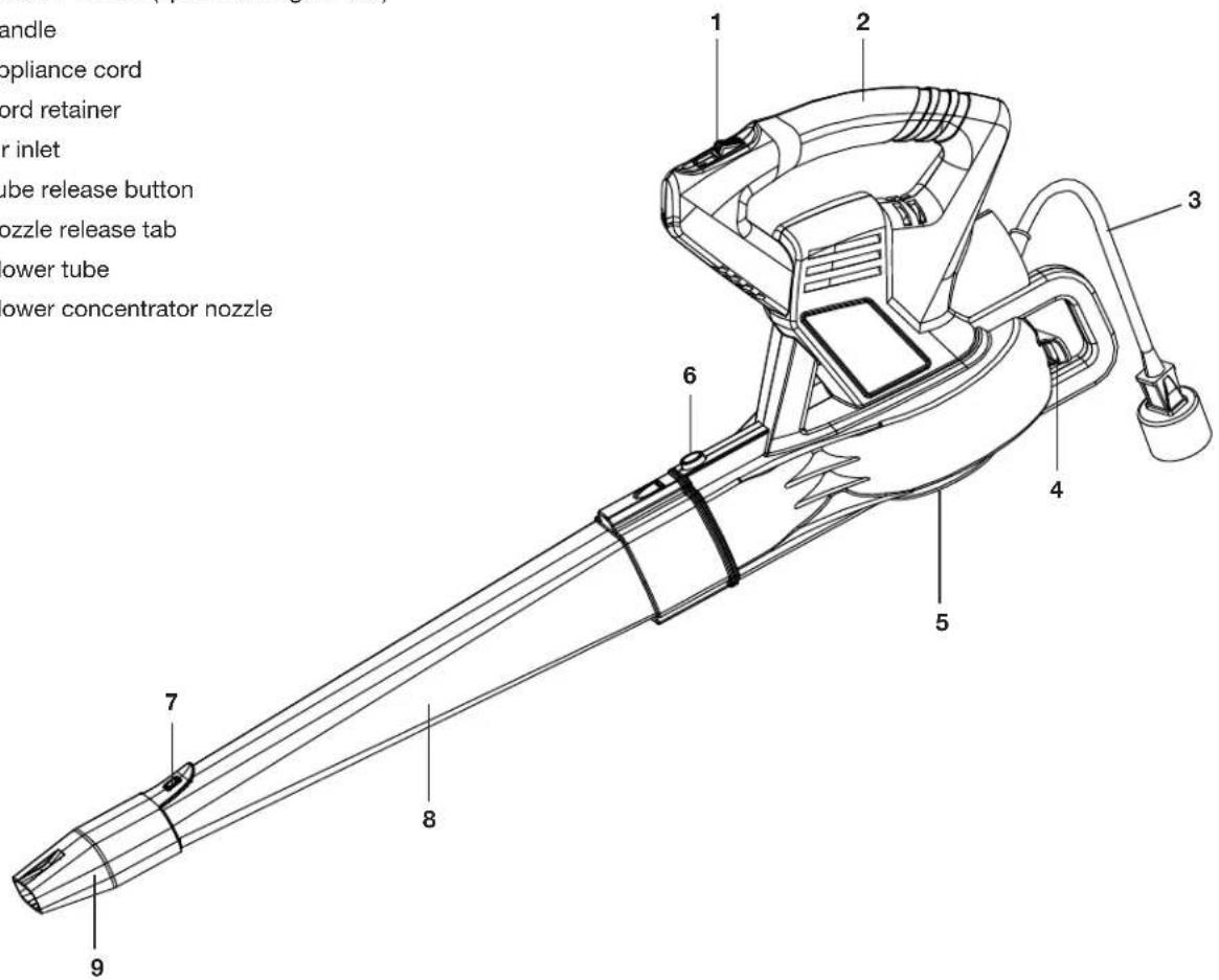 handle oppliance cord ord retainer or inlet tube release button ozzle release tab ower tube ower concentrator nozzle