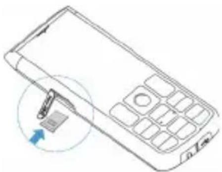 Line drawing of a mobile phone with a scroll wheel and a blue arrow indicating the scroll (no text or symbols present)