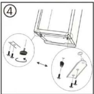 Technical diagram showing mechanical assembly steps with labeled components and directional arrows