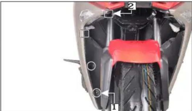 Labeled diagram of a motorcycle body showing internal components and parts with numbered annotations