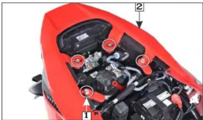 Labeled diagram of a red sports car engine bay showing internal components and parts with numbered annotations