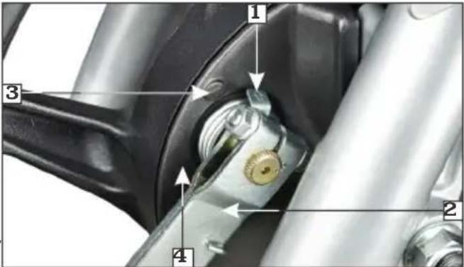 Technical diagram of a mechanical component with numbered parts and directional arrows indicating assembly or alignment.