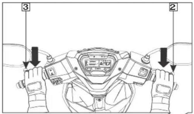 Diagram showing a person adjusting a device with labeled parts and directional arrows indicating movement or assembly.