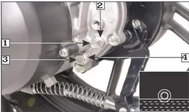 Technical diagram of a vehicle suspension system with numbered components and a close-up inset showing a component detail.