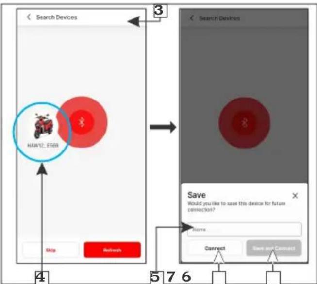 Search Devices HARATE_EGG Skip Refresh 3 Search Devices Save Would you like to save this device for future (00:00:00?) Name Connect Save and Connect 5 7 6