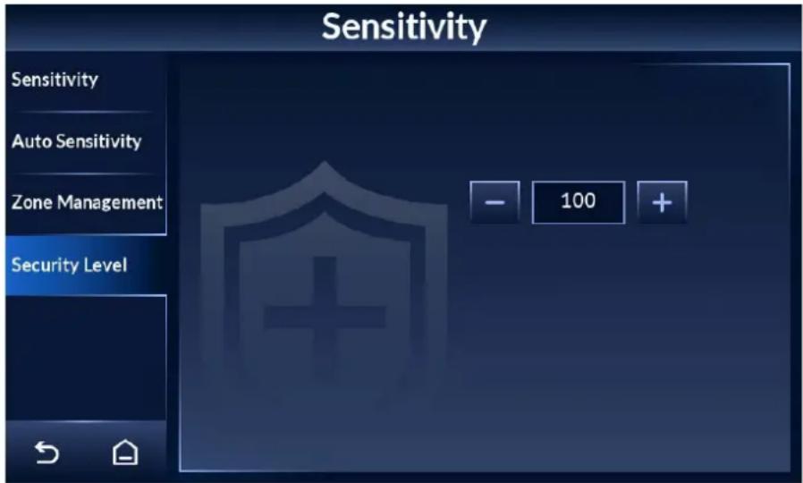 Sensitivity Sensitivity Auto Sensitivity Zone Management Security Level - 100 +