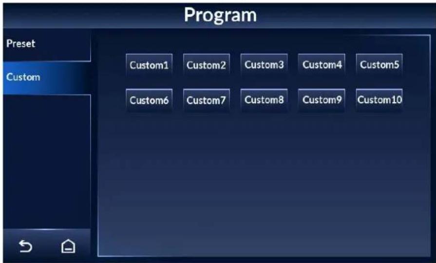 Program Preset Custom Custom1 Custom2 Custom3 Custom4 Custom5 Custom6 Custom7 Custom8 Custom9 Custom10