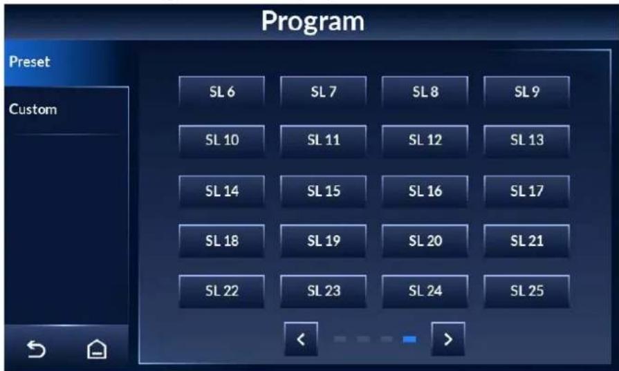 Screenshot of a legacy computer program interface showing custom buttons labeled SL 6 to SL 25 with navigation arrows.