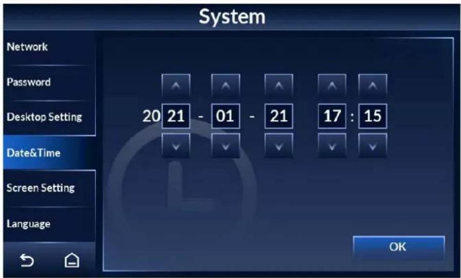 System Network Password Desktop Setting Date&Time Screen Setting Language 20 21 - 01 - 21 17 : 15 OK