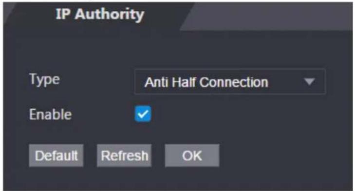 IP Authority Type Anti Half Connection Enable Default Refresh OK
