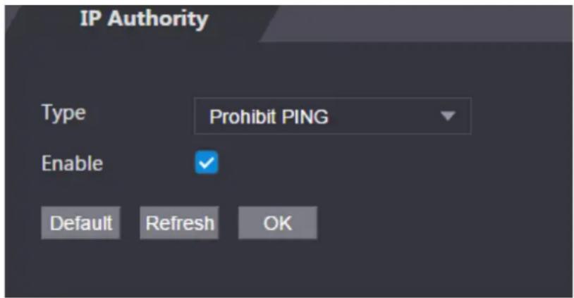 IP Authority Type Prohibit PING Enable Default Refresh OK