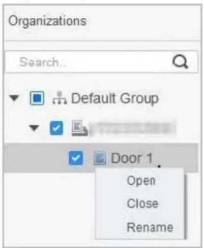 Organizations Search... Default Group Door 1 Open Close Rename