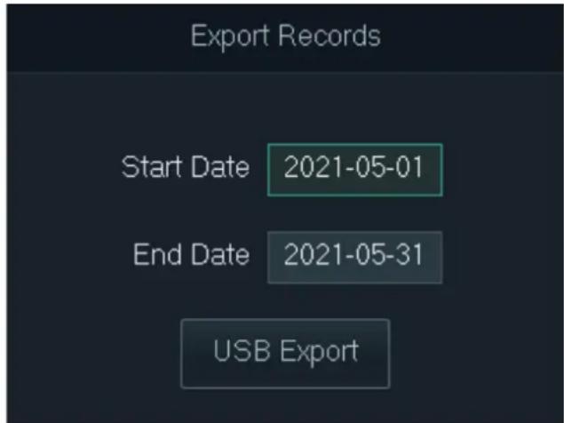 Export Records Start Date 2021-05-01 End Date 2021-05-31 USB Export