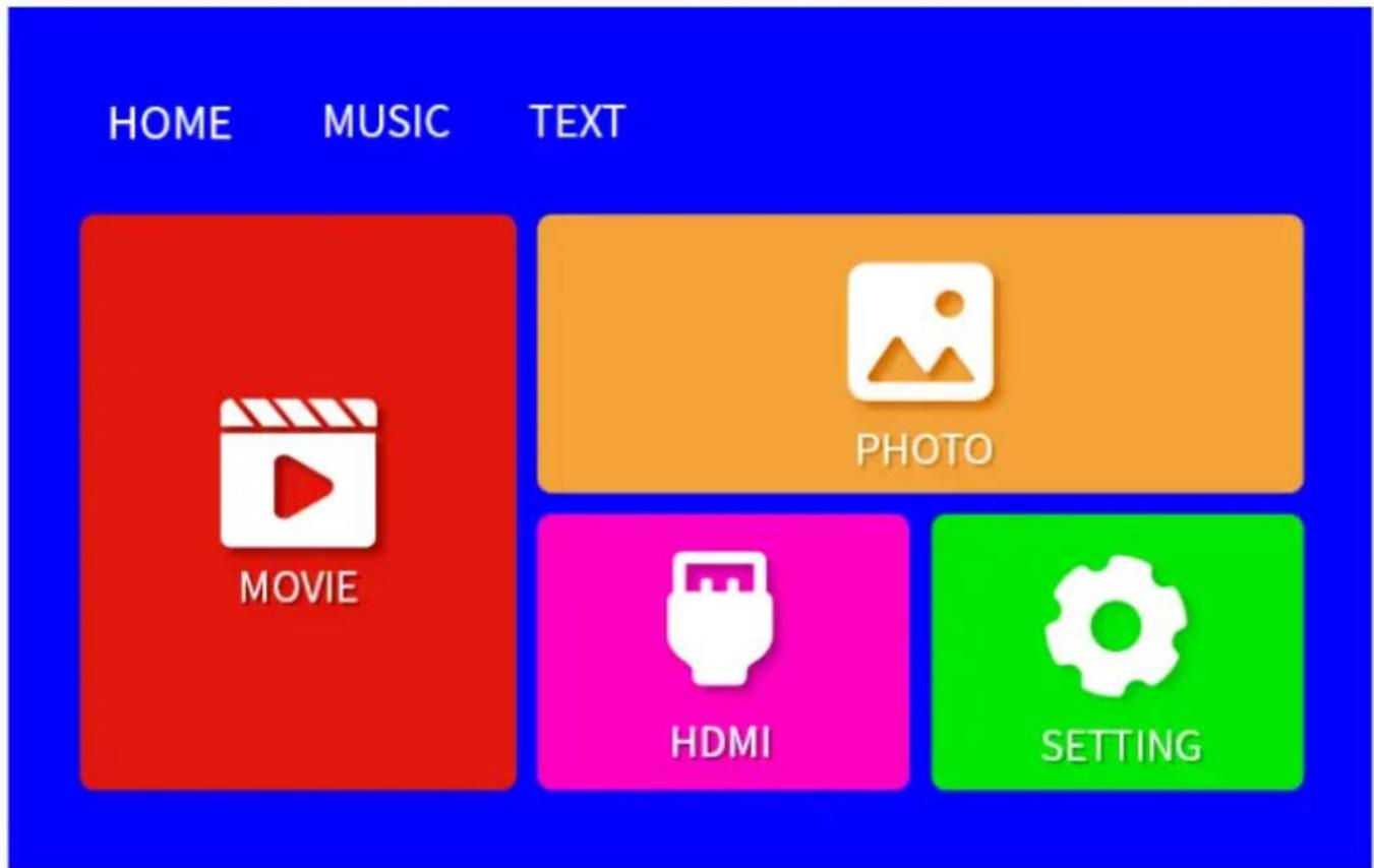 HOME MUSIC TEXT PHOTO MOVIE HDMI SETTING