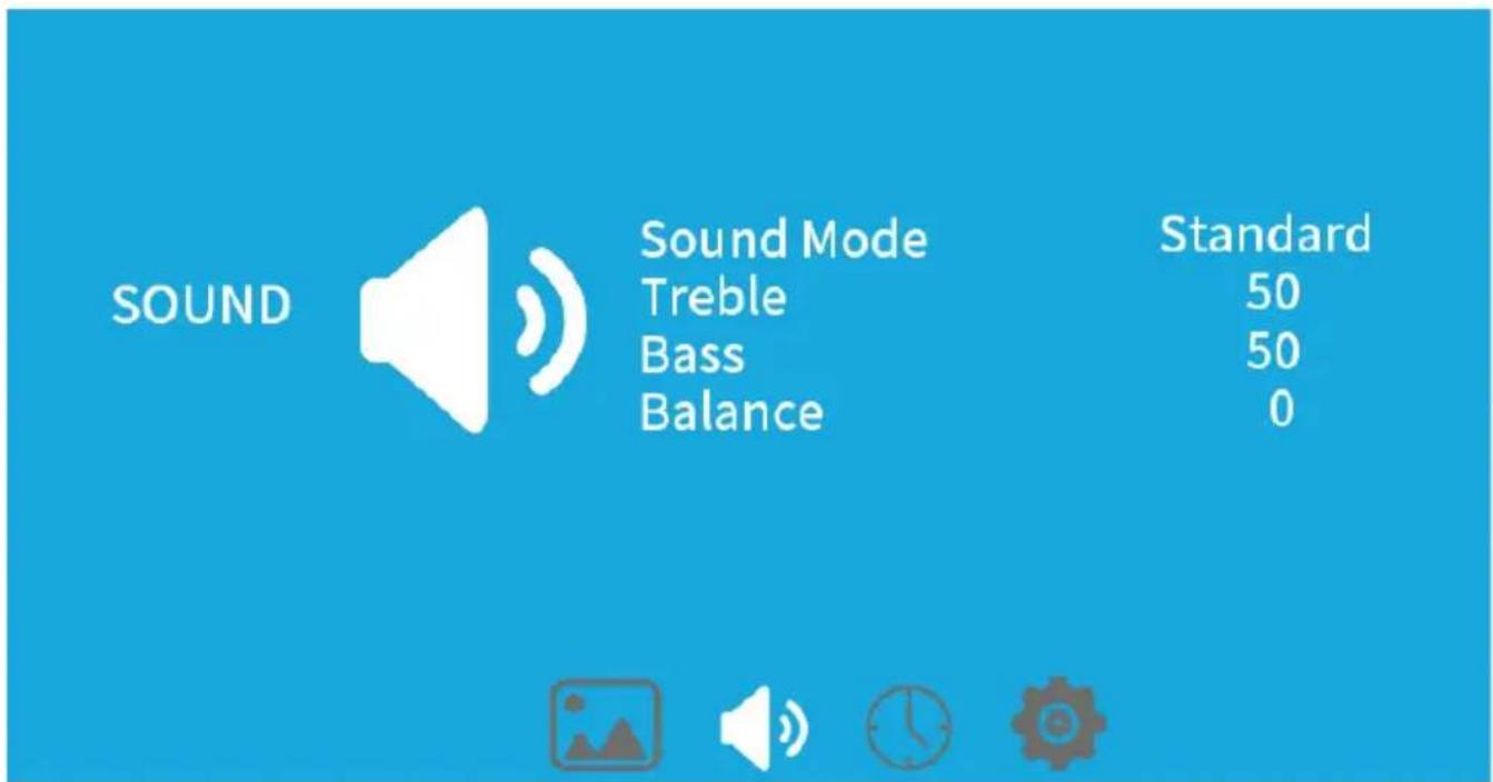 SOUND Sound Mode Treble Bass Balance Standard 50 50 0