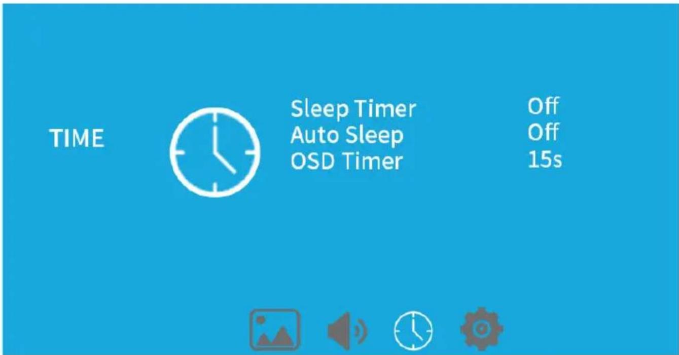 TIME Sleep Timer Auto Sleep OSD Timer Off Off 15s