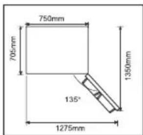 750mm 705mm 1350mm 135° 1275mm