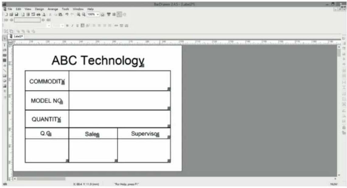 ABC Technology COMMODITY MODEL NO QUANTITY Q.G Sale Supervisq X: 88.4 Y: 11.9 (mm) "For Help press F1" NLM