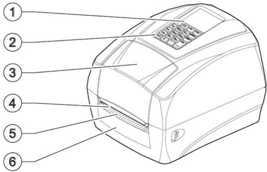 Diagram of a printer with numbered parts labeled 1 through 6 for identification.