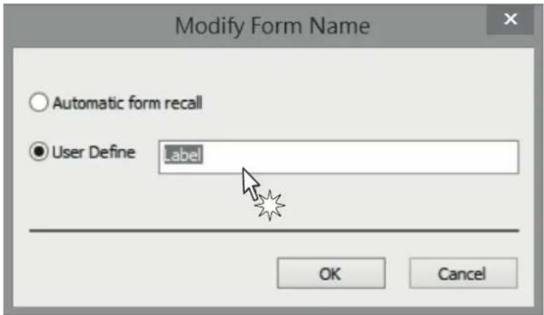 Modify Form Name Automatic form recall User Define Label OK Cancel