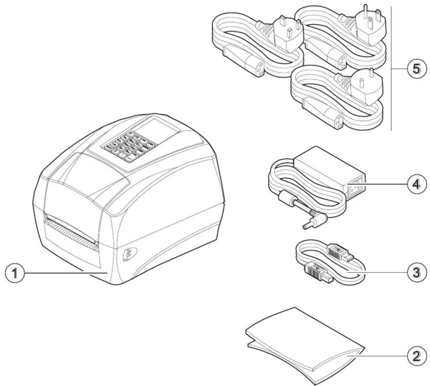 Technical diagram showing exploded view of a printer with labeled parts including paper, cable, and socket components.