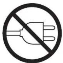 Prohibition sign for an electrical plug with three leads, crossed out by a diagonal line