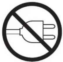 Prohibition sign showing a disassembled plug with three leads crossed out, enclosed in a circle.