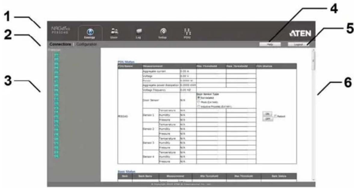 NROM140 Energy User Log Setup PDU Connections | Configuration PTU Status PDU Name: Measurement Max Threshold Max Threshold PDU Status PBU40 Aggregate current 0.28 A Voltage 0.55 V Signal 0.0000 Hz Aggregate power dissipation 0.0000 KWH Voltage Frequency 0.26 Hz Door Sensor N/A Door Sensor Type Just isolated Auto (Lx1440) Inductive Presing (Lx1440) Sensor 1 Temperature N/A Humidity N/A Pressure N/A Sensor 2 Temperature N/A Humidity N/A Pressure N/A Sensor 3 Temperature N/A Humidity N/A Pressure N/A Sensor 4 Temperature N/A Humidity N/A Pressure N/A Base Status Back Back Name Measurement Max Threshold Max Threshold Bank State © Copyright © 2019 PWR @ International Inc. (w)