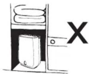 Diagram showing a device inside a container with a labeled X symbol, likely indicating a mechanical or electrical component.