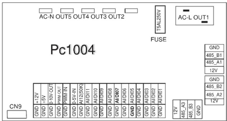 AC-N OUT5 OUT4 OUT3 OUT2 T5AL250V AC-L OUT1 Pc1004 FUSE CN9 +12V +5V 0-10V-OUT PWM-OUT 0-5V-IN AI12(50K) AI/DI11 AI/DI10 AI/DI09 AI/DI08 AI/DI07 AI/DI06 AI/DI05 AI/DI04 AI/DI03 AI/DI02 AI/DI01 GND GND GND GND GND GND GND GND GND GND GND GND GND GND GND GND GND GND GND GND GND GND GND GND GND GND GND GND GND GND GND GND GND GND GND GND GND GND GND GND GND GND GND GND GND GND GND GND GND GND GND 12V 485_B3 485_A2 12V GND 485_B1 485_A1 12V GND 485_B2 485_A2 12V