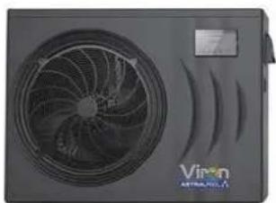 Front view of a black air conditioner unit with visible fan and ventilation grille (no text or symbols)