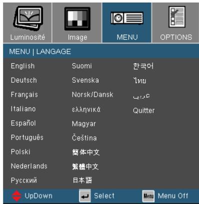 OPTOMA EP726 - Menu | Langage - 1
