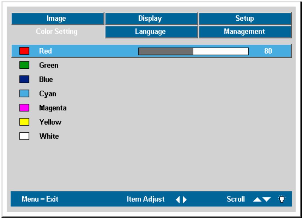 OPTOMA EP771 - Menu de configuration de couleur - 1
