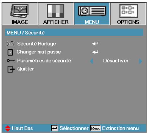 OPTOMA ES515 - Menu | Sécurité - 1