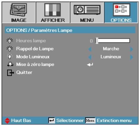 OPTOMA ES515 - Options | Paramètres Lampe - 1