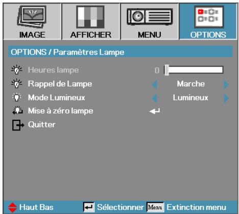 OPTOMA ES515 - Options | Paramètres Lampe - 1