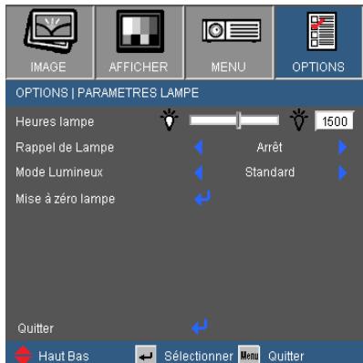OPTOMA EW536 - OPTIONS | Parametres Lampe - 1