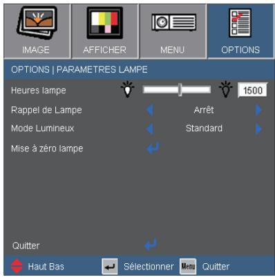 OPTOMA EW615 - OPTIONS | Paramètres Lampe - 1